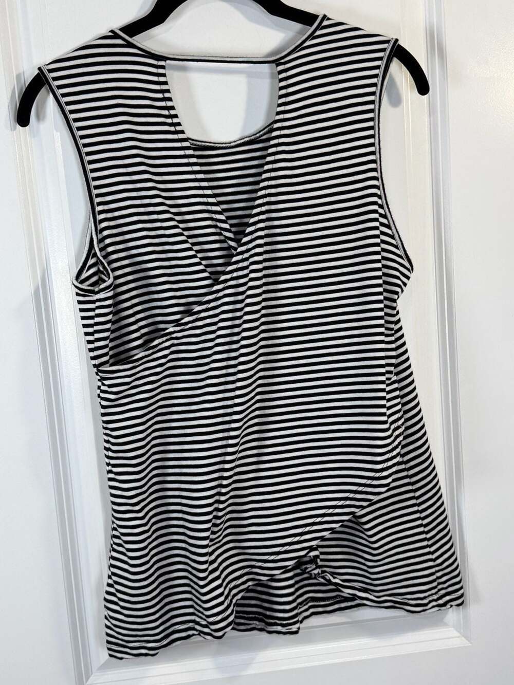 Francesca's Alya Black and White Striped Surplice Back Tank Top Size XS - Picture 3 of 6